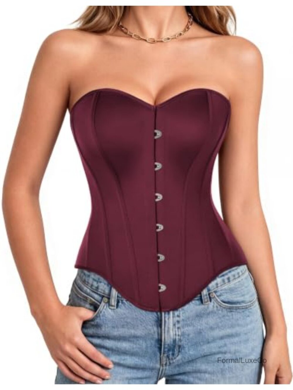 Strapless Satin Corset Top Sweetheart Neckline Overbust Bustier